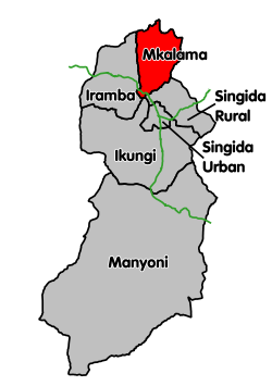 Mkalama District's location within Singida Region.