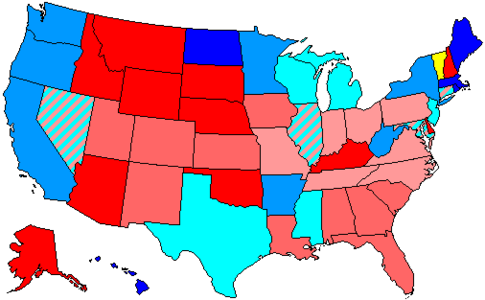 House seats by party holding plurality in state