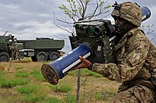 A member of the Royal Artillery with a Starstreak High Velocity Missile system.