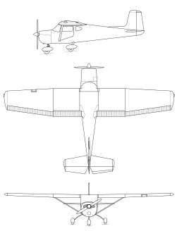 3-view line drawing of the Cessna 150