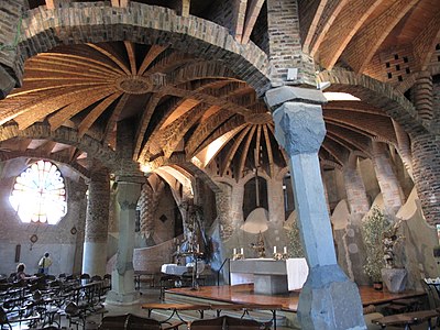 Interior of Church of Colònia Güell in Santa Coloma de Cervelló, province of Barcelona