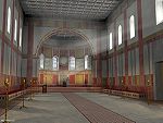Digital artist's impression of the aula regia of the Ingelheim Kaiserpfalz (computer graphic)