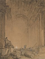 Figures in a Colonnade (ca. 1780), ink, wash, & chalk, 58.6 x 44 .7 cm., Metropolitan Museum of Art