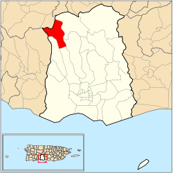 Location of barrio Guaraguao within the municipality of Ponce shown in red