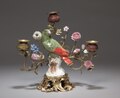 Candelabra with Meissen porcelain parrot