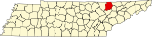 Map of Tennessee highlighting Campbell County