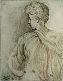 Parmigianino: Zeichnung eines Jungen von hinten mit Gesicht im Profil um 1520