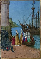 Isabel of France lands at Harwich; miniature of 1455-60 by Jean Fouquet