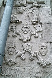 Russian mascarons on the Saint George Cathedral, Yuryev-Polsky, Russia, unknown architect or sculptor, 1230-1234, collapsed and was rebuilt in 1471[28]
