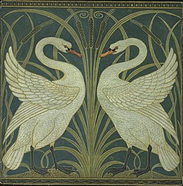 Swan, rush and iris wallpaper design by Walter Crane (1883)