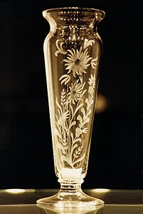 White crystal vase with engraved floral design by Val Saint Lambert