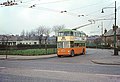Trolley bus in Riddrie 1966. Good connections to the centre of Glasgow operated on electric-run transport, and to the shipyards.