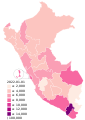 Confirmed cases of COVID-19 per 100,000 inhabitants by departments.