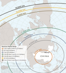 Chinese Nuclear Ballistic Missile Strike Ranges as of 2020