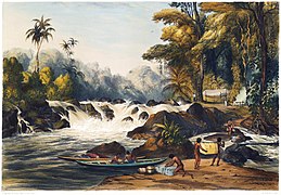 Christmas Cataract on the River Berbice, Guiana: Zeichnung von Charles Bentley (1840)