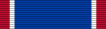 A multicolored military ribbon. From left to right the color pattern is; thin red stripe, thick blue stripe, thick white stripe, thin red stripe.