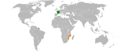 Map indicating locations of France and Mozambique
