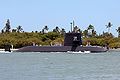 JS Narushio (SS 595) pulls into Pearl Harbor for a scheduled port call before starting Rim of the Pacific (RIMPAC) 2008.