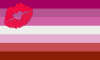 The lipstick lesbian flag was introduced in 2010 by Natalie McCray; this is a version with the kiss symbol changed.[33]