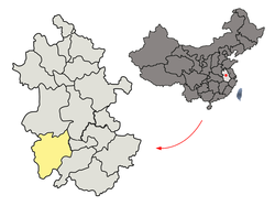 Location of Anqing City jurisdiction in Anhui