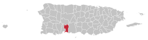 Map of Puerto Rico highlighting Peñuelas Municipality