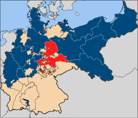 Rot: Lage der Provinz Sachsen in Preußen (blau)