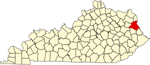 Map of Kentucky highlighting Lawrence County