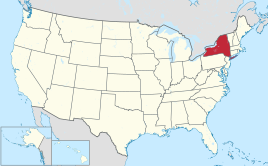 Karte der USA, New York hervorgehoben