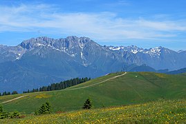 Pastures on Monte Pora with a view of Presolana, in the Bergamasque Prealps