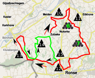 Second lap of the circuit (red) and transition to the third lap (green).
