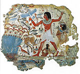 Hunting in the papyrus thicket, mural from a tomb in Thebes, Egypt, before 1350 BC