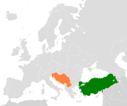 Map indicating locations of Turkey and Yugoslavia