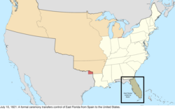 Map of the change to the United States in central North America on July 10, 1821