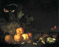 Abraham van Calraet, Stilleven met vruchten en schelpen