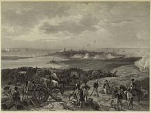 A black and white depiction of the siege of Charleston from the British perspective