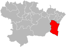 Situation of the canton of Les Corbières Méditerranée in the department of Aude