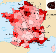 Population density by French department showing the empty diagonal.