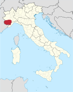 Map highlighting the location of the province of Cuneo in Italy