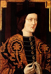 Renaissance acanthuses on the fabric worn by king Edward IV, portrait painted by Lucas Horenbout, c.1470-1475