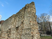 A section of London's surviving city wall in Tower Hill, Tower Hamlets.