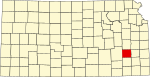 State map highlighting Woodson County