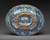 Renaissance oval basin or dish with subject from Amadis of Gaul; circa 1559–1564; maiolica; overall: 6 × 67.3 × 52.4 cm; Metropolitan Museum of Art (New York City)