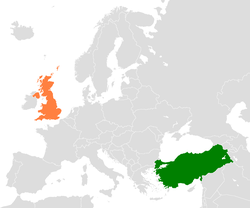 Map indicating locations of Turkey and United Kingdom