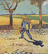 Vincent van Gogh, 1888, The Painter on His Way to Work. Listed as "missing" on Monuments Men Foundation 'Most Wanted' website. Property of Kulturhistorisches Museum in Magdeburg, Germany (formerly the Kaiser-Friedrich Museum).[8]