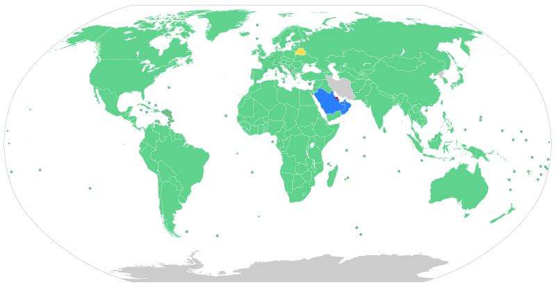 Map with legend for Bahrain's visa policy.