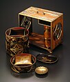 Picnic Box with Design of the Scene from The Tale of Genji in Maki-e Lacquer, Edo or Meiji period, 19th century