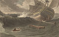 A man overboard. Drawing by Thomas Daniell & William Daniell, 1810