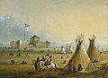 Image 46The first Fort Laramie as it looked before 1840 (painting from memory by Alfred Jacob Miller) (from Wyoming)