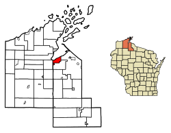 Location of Ashland in Ashland County and Bayfield County, Wisconsin