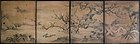 Birds and flowers of the four seasons, vier von 16 Teilen eines japanischen Raumtrenners, 16. Jahrhundert